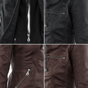 Women's Hooded Faux Leather Moto Jacket with Zip Front