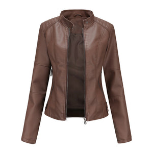 Classic Zip-Up Slim Fit Casual Moto Jacket for Women