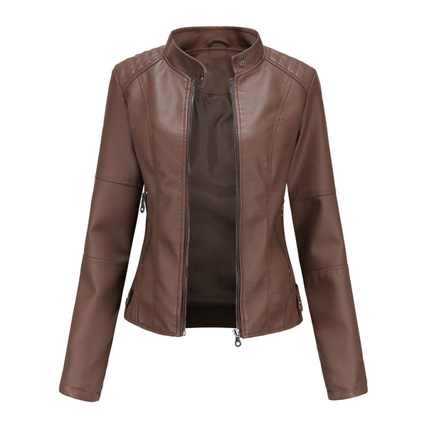 Classic Zip-Up Slim Fit Casual Moto Jacket for Women