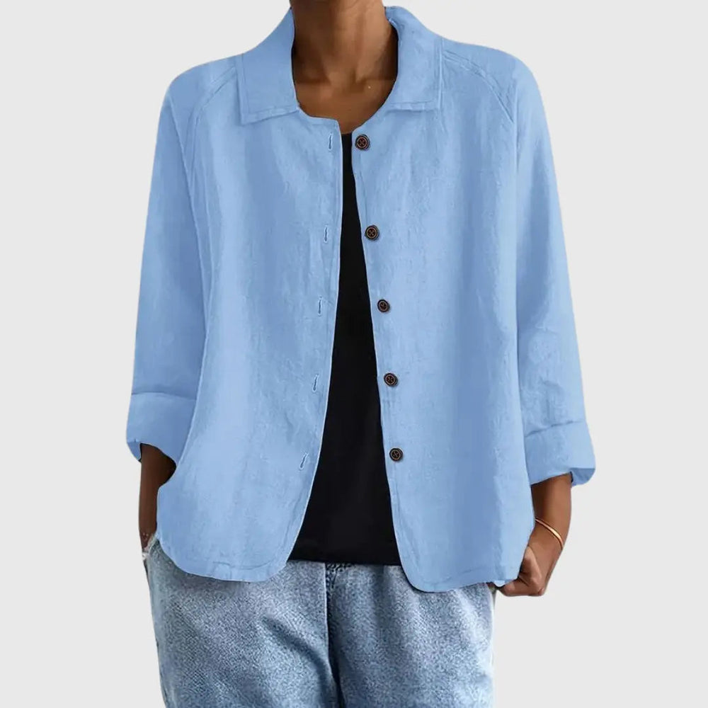 Women's Relaxed Button-Down Blouse with Collared Neckline