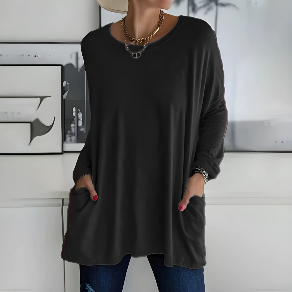 Túnica de manga larga para mujer con bolsillos y corte oversize