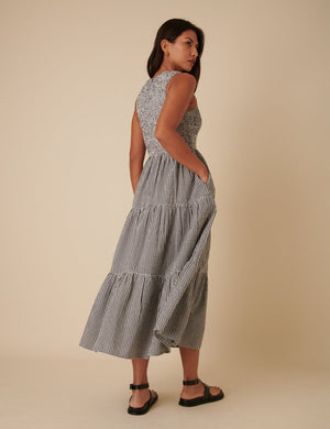 Vestido midi de cuadros vichy sin mangas para mujer con bolsillos