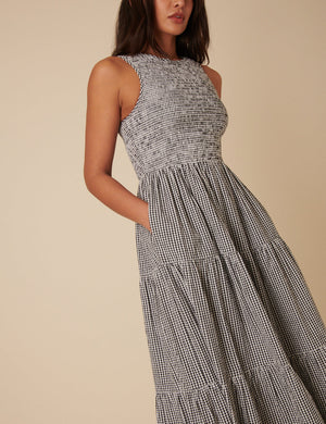 Vestido midi de cuadros vichy sin mangas para mujer con bolsillos
