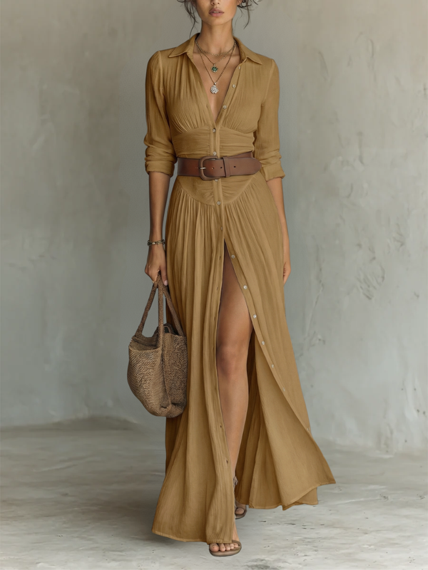 Women's Maxi Shirt Dress with Front Slit