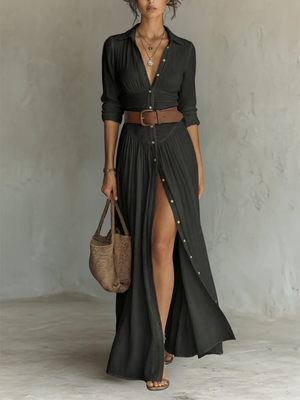 Women's Maxi Shirt Dress with Front Slit
