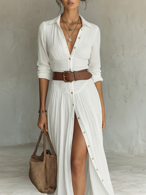 Women's Maxi Shirt Dress with Front Slit