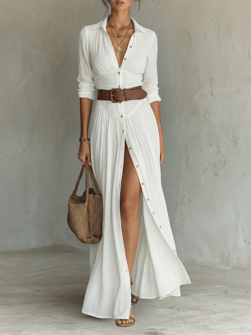 Women's Maxi Shirt Dress with Front Slit