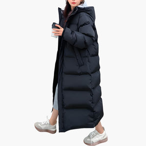 Women's Long Puffer Jacket with Hood