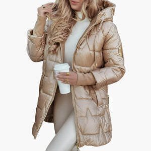 Women's Hooded Quilted Puffer Winter Jacket with Zip Front