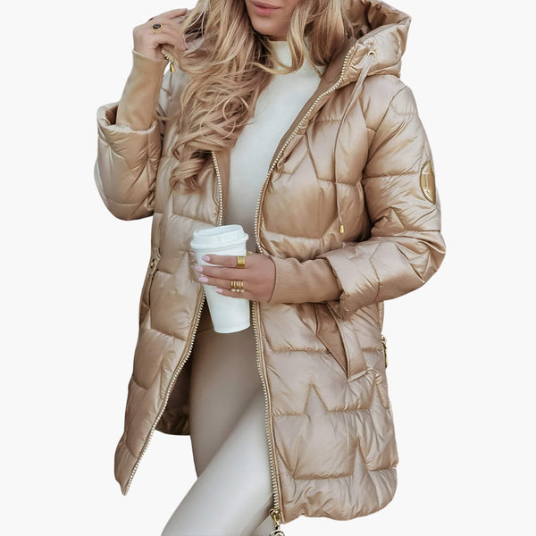 Women's Hooded Quilted Puffer Winter Jacket with Zip Front