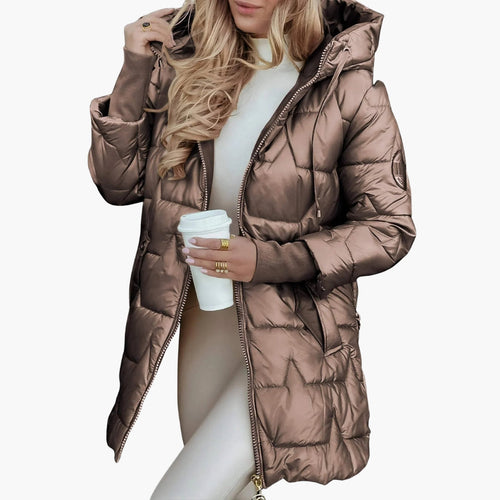 Long Hooded Women's Puffer Jacket Zippered