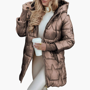 Women’s Long Hooded Puffer Coat with Zip Front