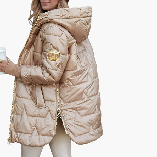 Women’s Long Hooded Puffer Coat with Zip Front