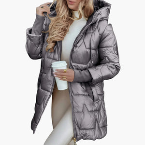 Women’s Long Hooded Puffer Coat with Zip Front