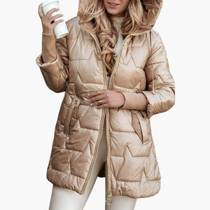 Women's Hooded Quilted Puffer Winter Jacket with Zip Front