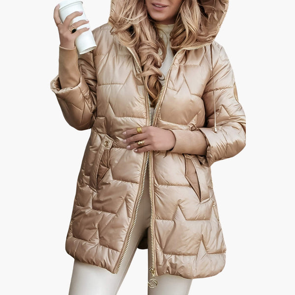 Women’s Long Hooded Puffer Coat with Zip Front