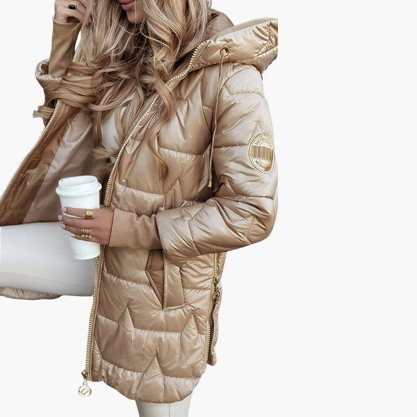 Women’s Long Hooded Puffer Coat with Zip Front