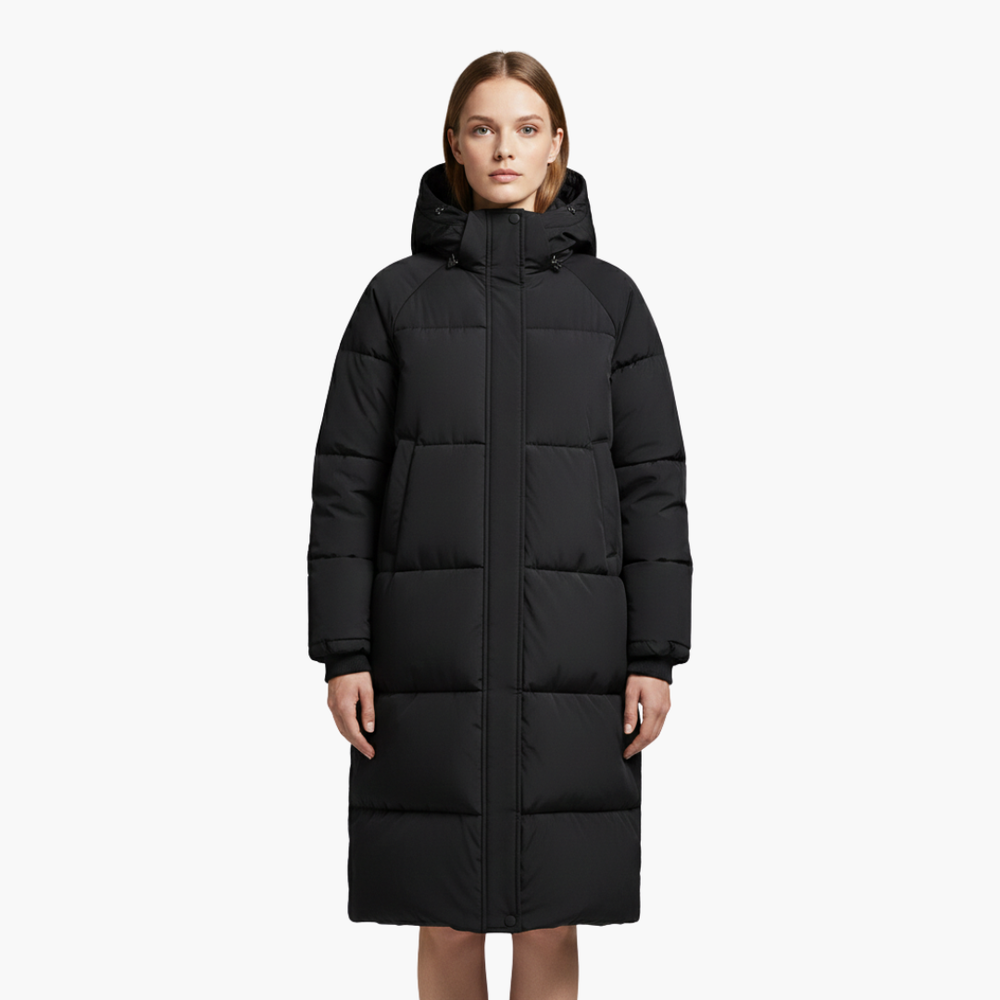 Long Hooded Puffer Coat Stand Collar