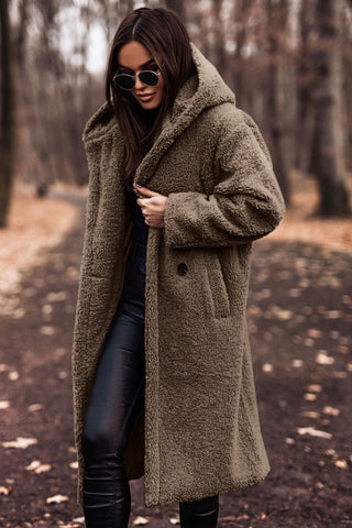 Women's Teddy Hooded Coat with Wide Lapels