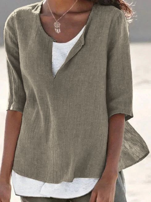 Women’s Relaxed V-Notch Blouse with Layered Hem Detail