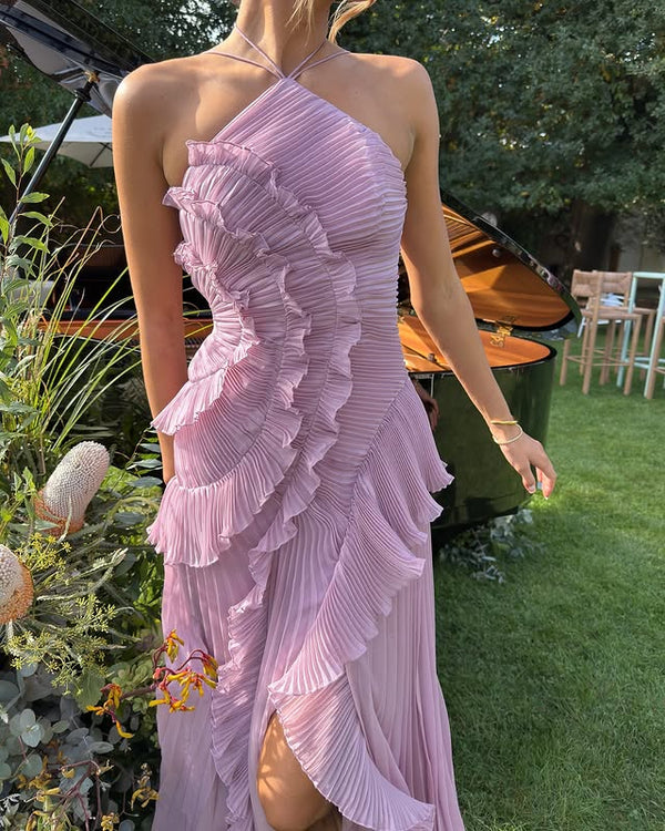 Women's Halter Neck Asymmetric Maxi Dress