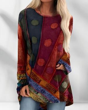 Blusa túnica con estampado artístico para mujer de inspiración bohemia
