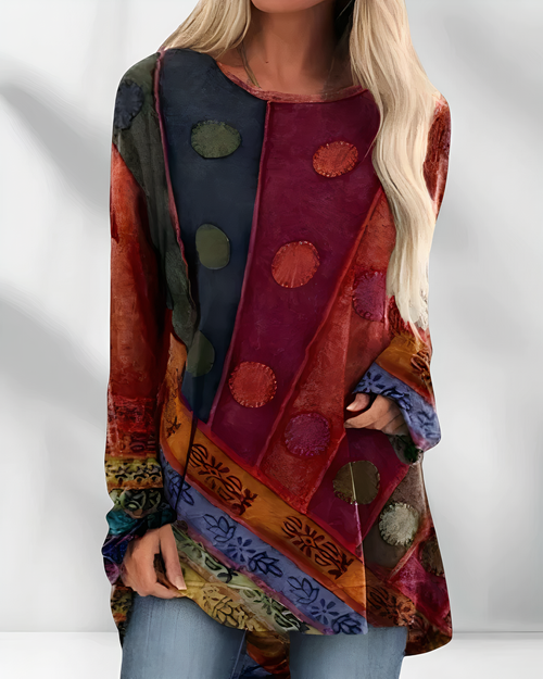 Blusa túnica con estampado artístico para mujer de inspiración bohemia