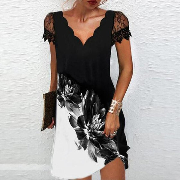 Women's Lace Sleeve V-Neck Mini Dress