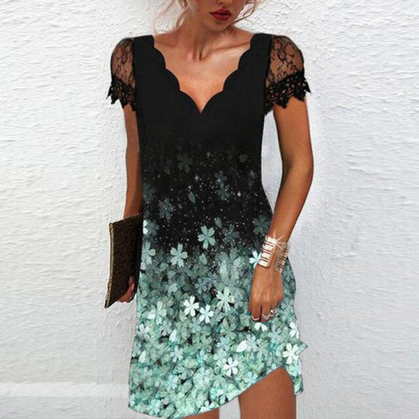 Women's Lace Sleeve V-Neck Mini Dress