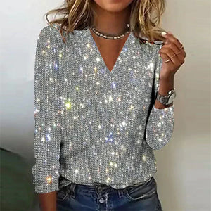 Women's Sequin Sparkling V-Neck Long Sleeve Party Top