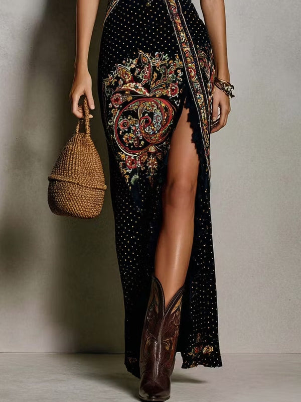 Women's Bohemian Maxi Dress with Side Slit