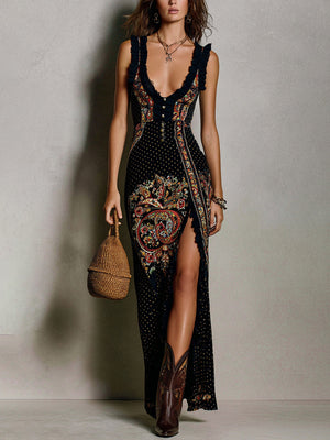Women's Bohemian Maxi Dress with Side Slit