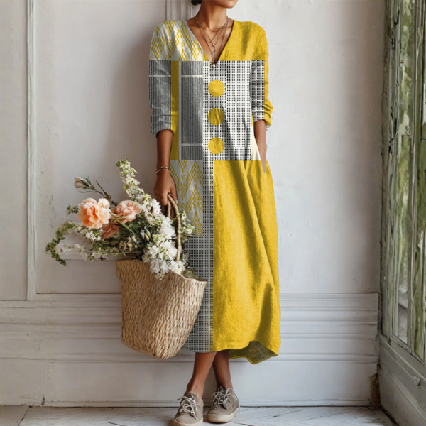 Women’s Floral Print V Neck Boho Midi Dress