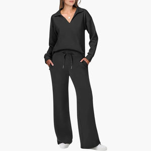 Conjunto de dos piezas para mujer con pantalones a juego y escote en V