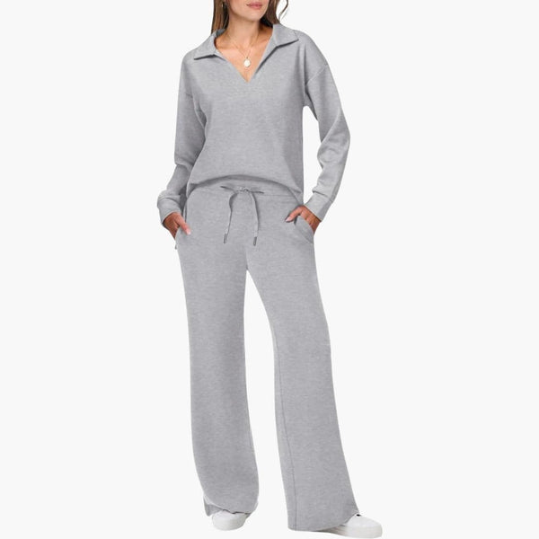 Women's Two-Piece Set V-Neck Top & Wide Leg Pants