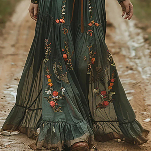 Women’s Floral Maxi Dress with Deep V Neck and Flowy Boho Inspired Silhouette