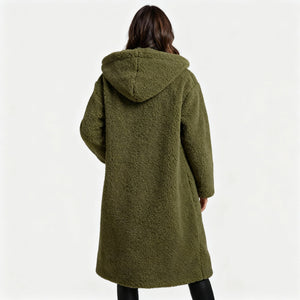 Women's Teddy Hooded Coat with Wide Lapels