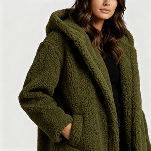 Women's Teddy Hooded Coat with Wide Lapels