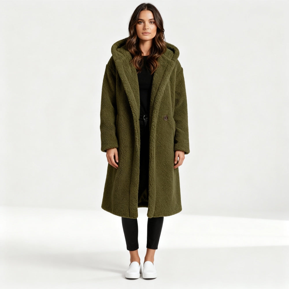 Women's Teddy Hooded Coat with Wide Lapels
