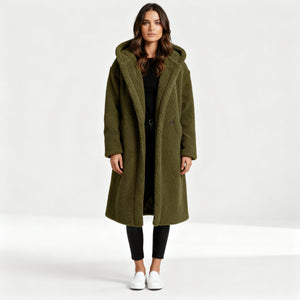 Women's Teddy Hooded Coat with Wide Lapels
