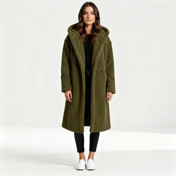 Women's Teddy Hooded Coat with Wide Lapels