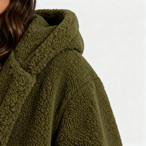 Women's Teddy Hooded Coat with Wide Lapels