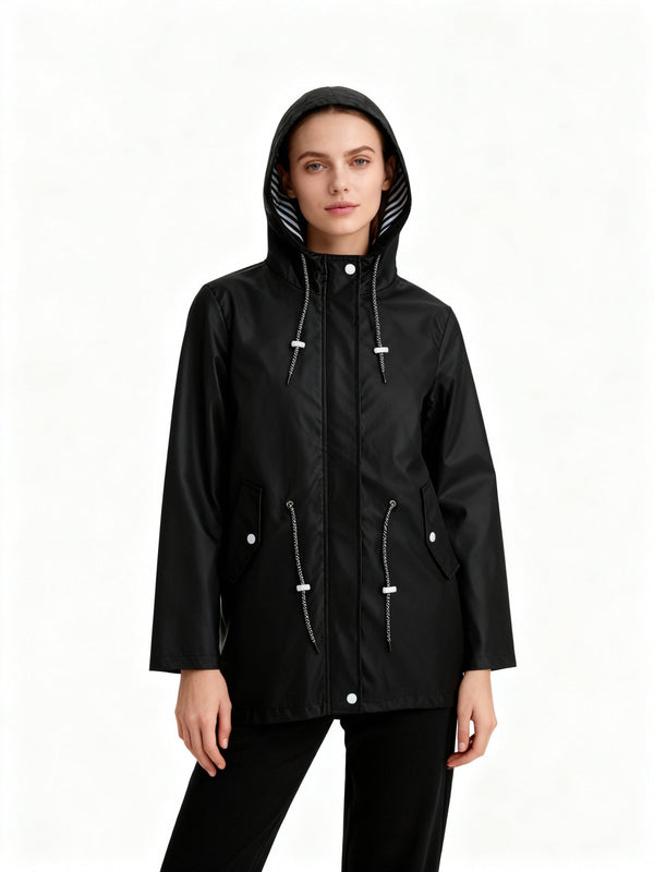 Abrigo de transición impermeable con capucha para mujer
