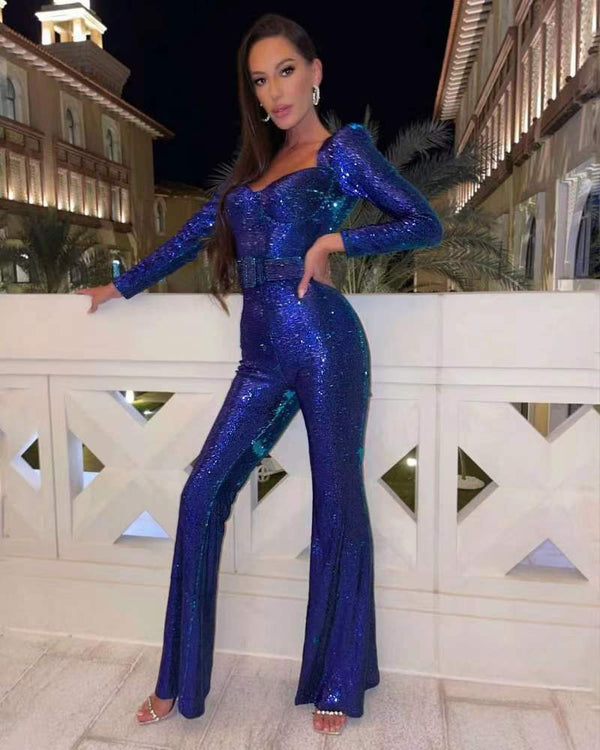 Sequin Flared Jumpsuit Women’s Party Outfit