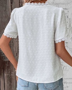 Elegant White Textured V-Neck Blouse