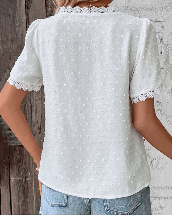 Elegant White Textured V-Neck Blouse