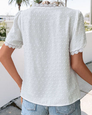 Elegant White Textured V-Neck Blouse