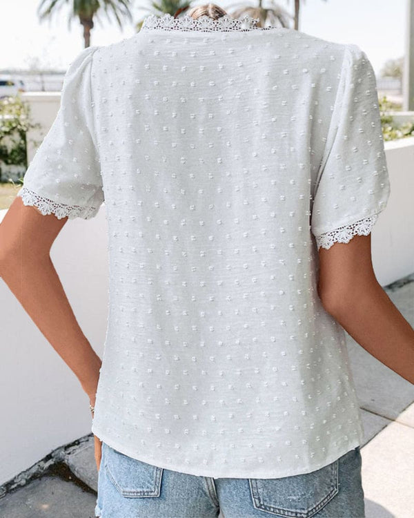 Elegant White Textured V-Neck Blouse