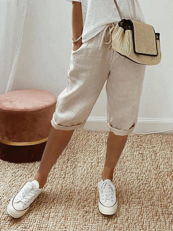 Women's Relaxed Bermuda Shorts with Adjustable Drawstring Waist