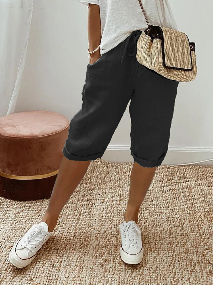 Bermudas relajadas para mujer con cintura ajustable con cordón